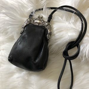 Brighton one world black leather kissing clasp bag